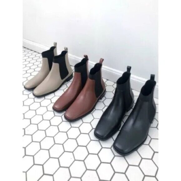 NWT Everlane The Italian Leather Square Toe Chelsea Boot 9.5 Peanut Heel Ankle - Picture 13 of 14